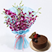 Purple Orchids With Chocolate Cake