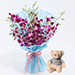 Purple Orchids With Teddy Bear