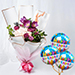 Refreshing Mixed Flowers Bouquet With Birthday Balloons