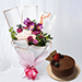 Refreshing Mixed Flowers Bouquet With Chocolate Cake