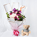 Refreshing Mixed Flowers Bouquet With Teddy