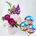 Serene Mixed Flowers Vase Arrangement With Balloons