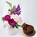 Serene Mixed Flowers Vase Arrangement With Cake
