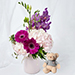 Serene Mixed Flowers Vase Arrangement With Teddy Bear
