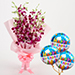 Splendid Purple Orchids Bouquet With Birthday Balloons