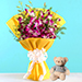 Ten Exotic Purple Orchids Bouquet With Teddy Bear