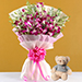 Ten Purple Orchids Bouquet With Teddy