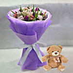 Tulips Roses Elegant Bouquet With Teddy Bear