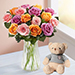 Beautiful 18 Mixed Roses Arrangement Teddy Bear