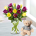 Blissful 15 Mixed Tulips Arrangement Teddy Bear
