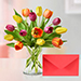 Heavenly 15 Multicoloured Tulips Vase Greeting Card