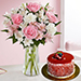 Peaceful 18 Mixed Flowers Vase Mousse Cake