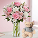 Peaceful 18 Mixed Flowers Vase Teddy Bear