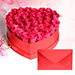 Dark Pink Roses In Heart Shape Box With Card