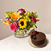 Heavenly Mixed Flowers Glass Vase With Cake