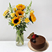 Alluring Mixed Flowers Glass Vase With Cake