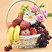 Mixed Flowers & Assorted Fruits Round Basket