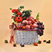 Mixed Red Flowers & Assorted Fruits Oval Basket