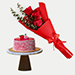 Mousse Cake With 3 Red Roses Bouquet