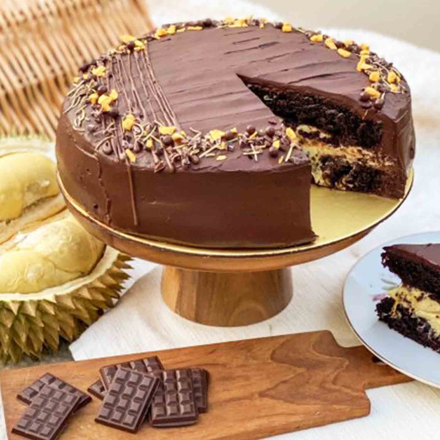 Online Smoked Belgian Cacao Durian Cake 5 inches Gift Delivery in