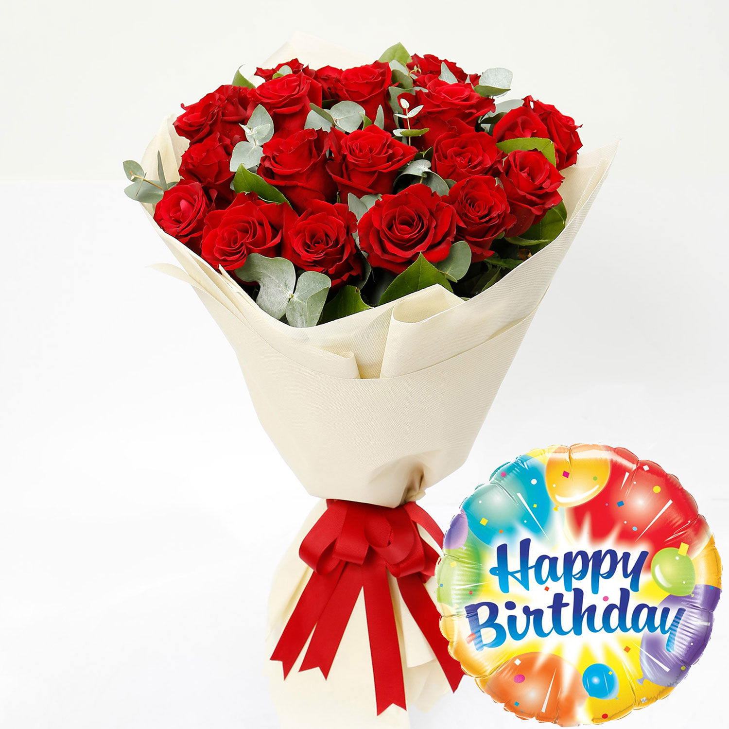 Online Beautiful 30 Red Roses Bouquet With Birthday Balloon Gift 