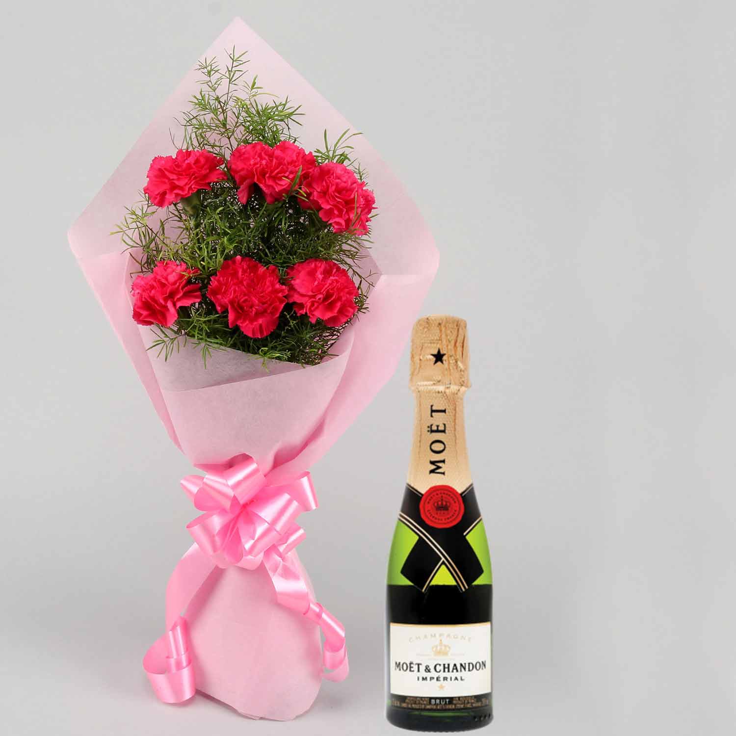 Online Radiant Pink Carnations Bunch With Moet Champagne Ml Gift Delivery In Singapore FNP