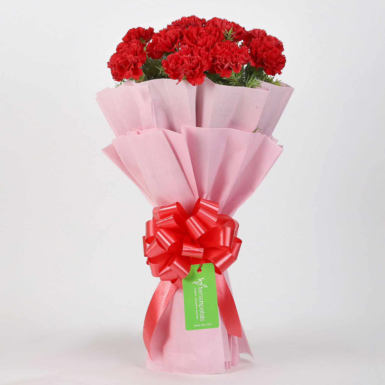Online Ravishing 12 Red Carnation Bouquet with Happy Birthday Balloon