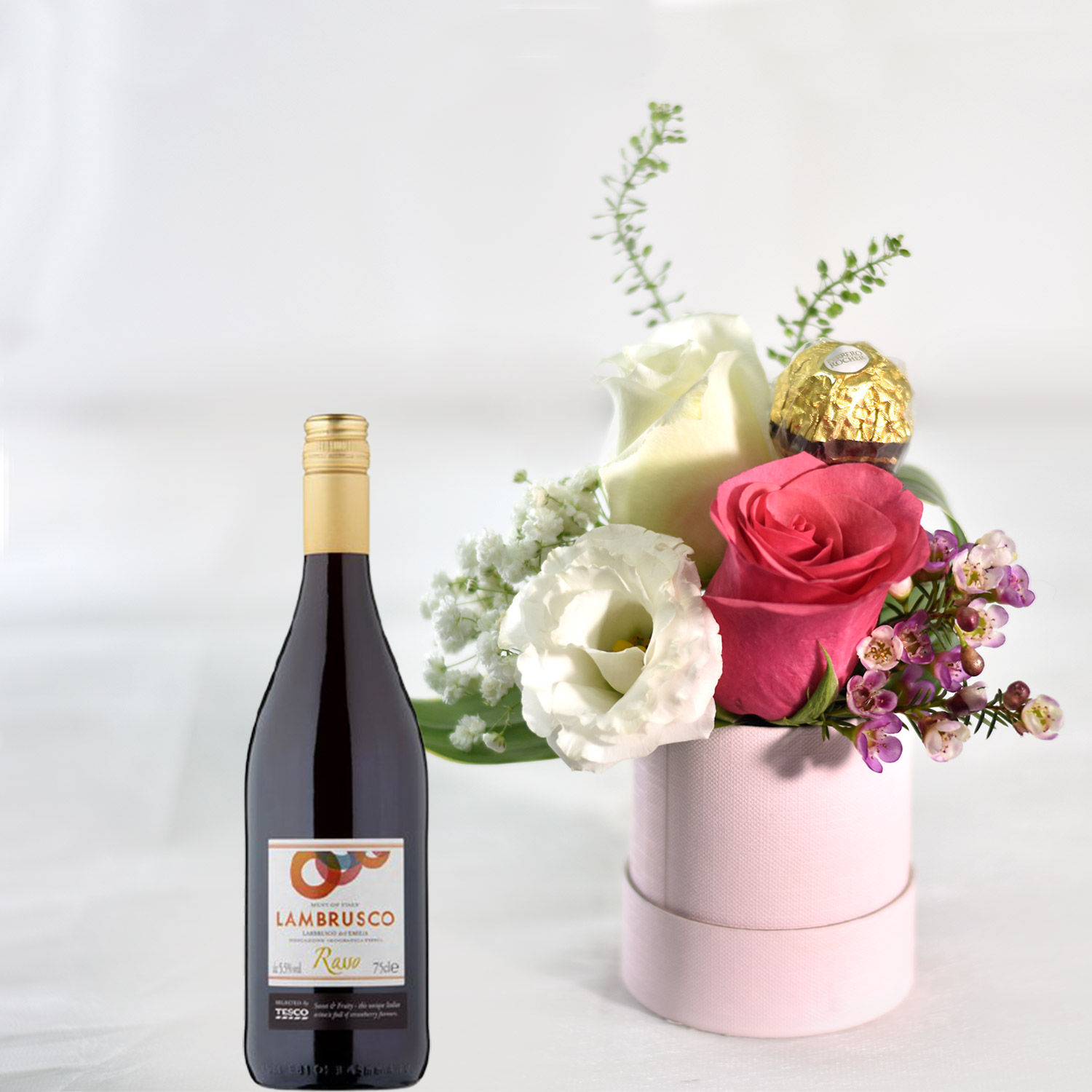 Online Flowers In Box N Red Wine Gift Delivery in Singapore FNP