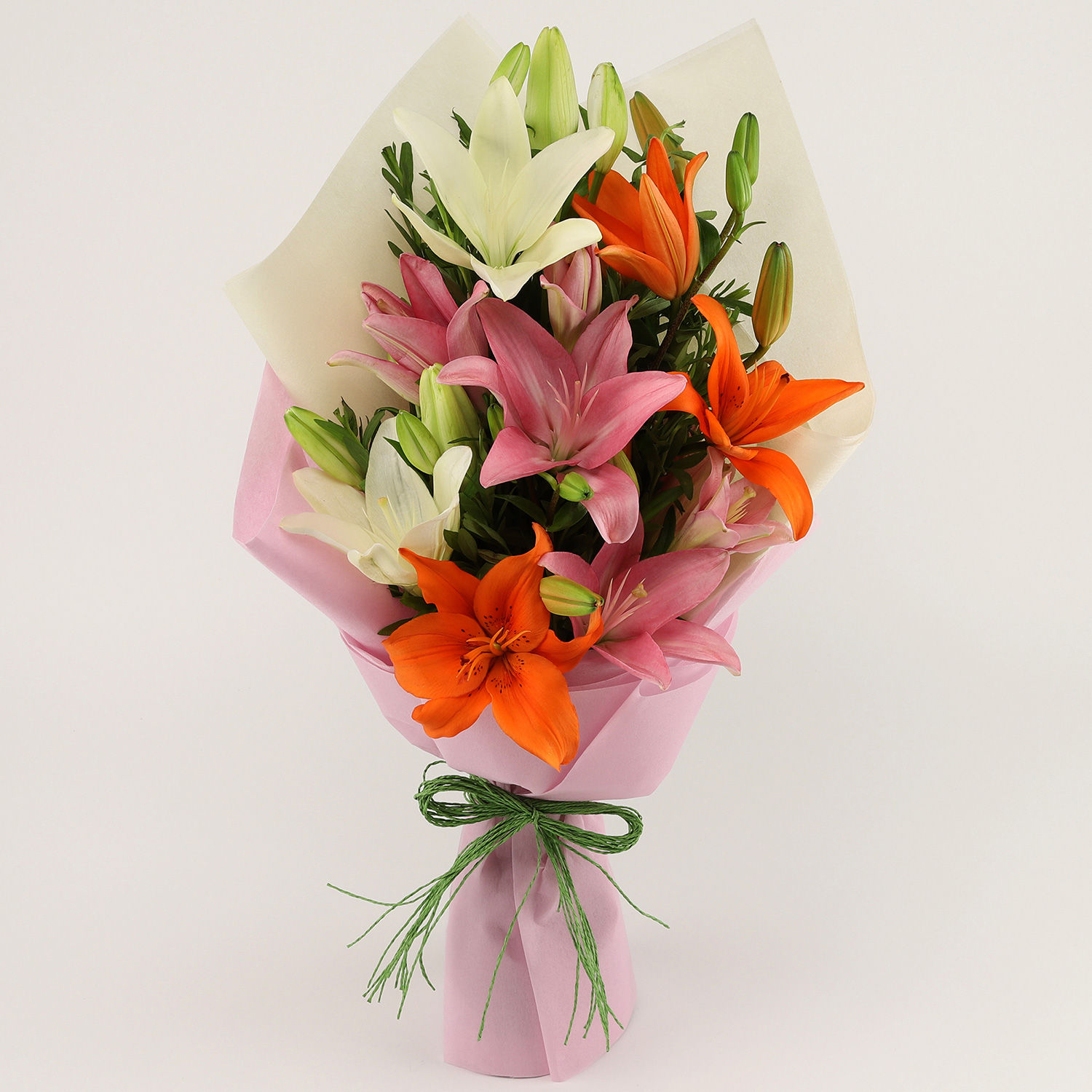 Online Attractive Mixed Asiatic Lilies Bunch Gift Delivery In Singapore Ferns N Petals