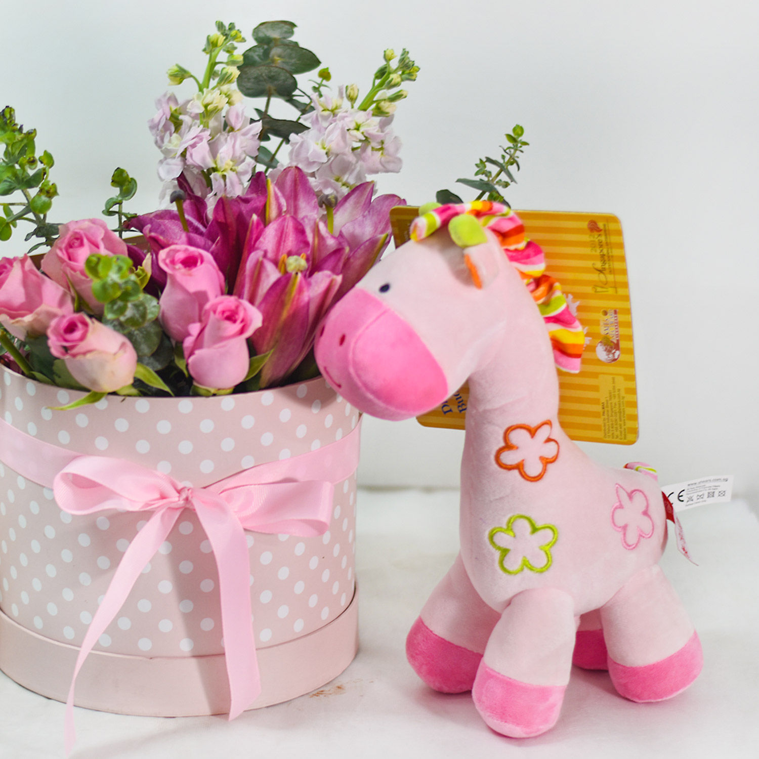 Online Mixed Flowers Soft Toys Baby Hamper Gift Delivery in Singapore FNP