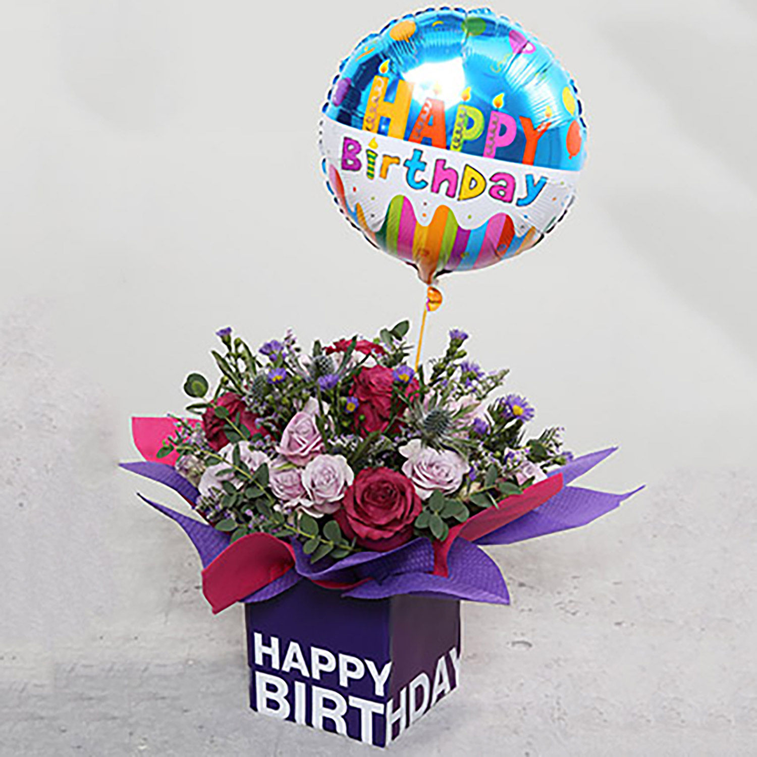 Online Birthday Flower Arrangement With Balloon Gift Delivery in