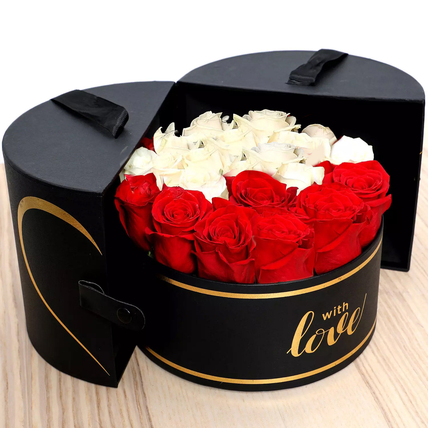 Online Floral Box Of Red N White Roses Gift Delivery in Singapore - FNP