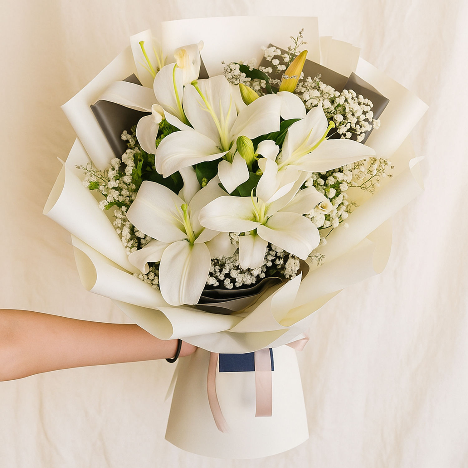 Online Charming White Lilies Bouquet Gift Delivery in Singapore FNP