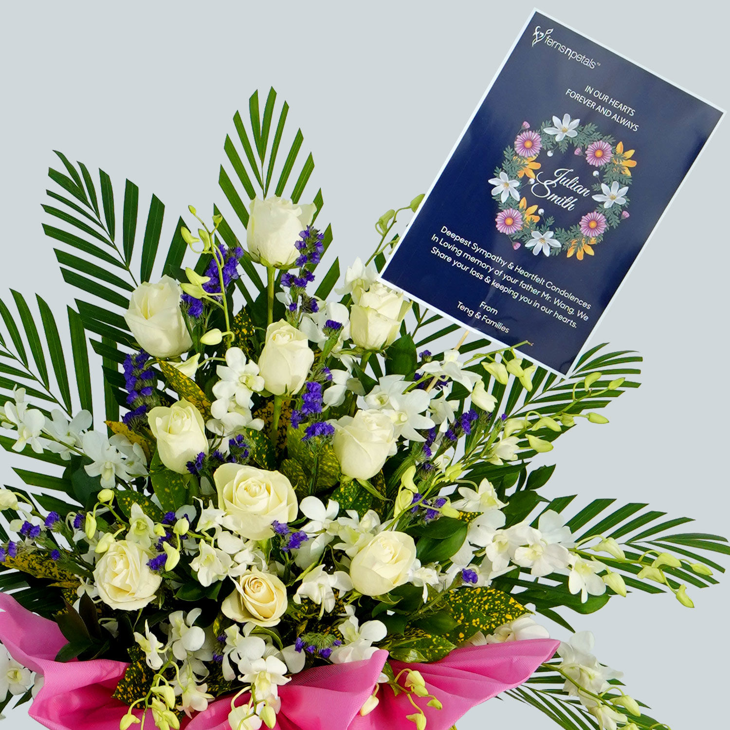 Online Rest In Peace Condolence Mixed Flowers Green Stand Gift Delivery