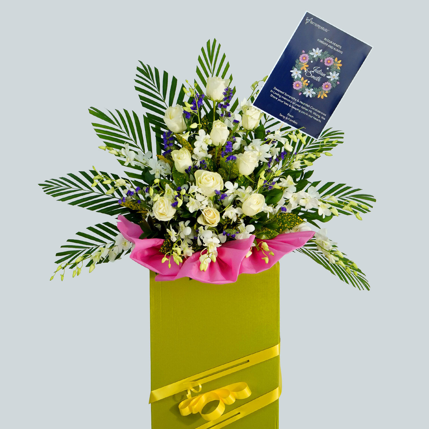 Online Rest In Peace Condolence Mixed Flowers Green Stand Gift Delivery