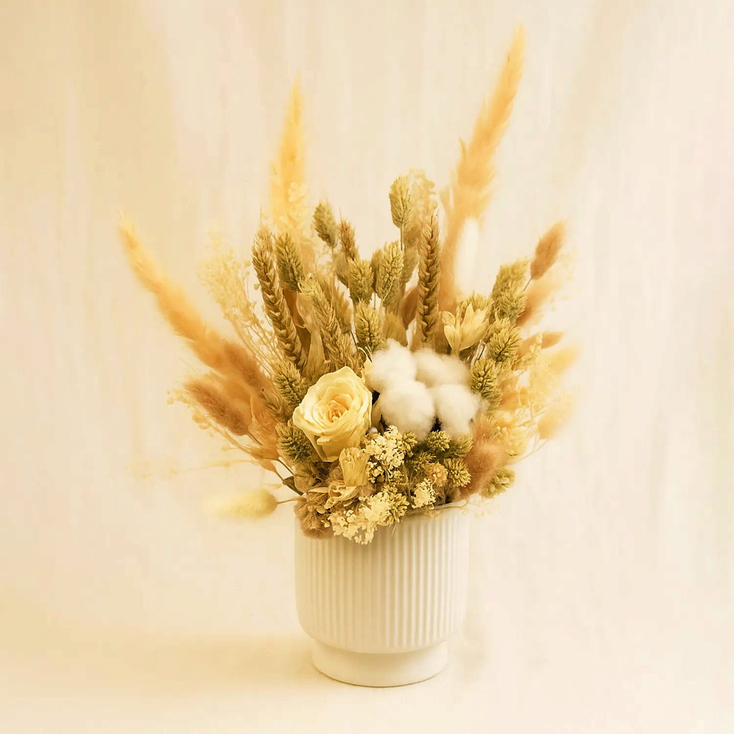 Online Soothing Mixed Preserved Flowers Designer Vase Gift Delivery in
