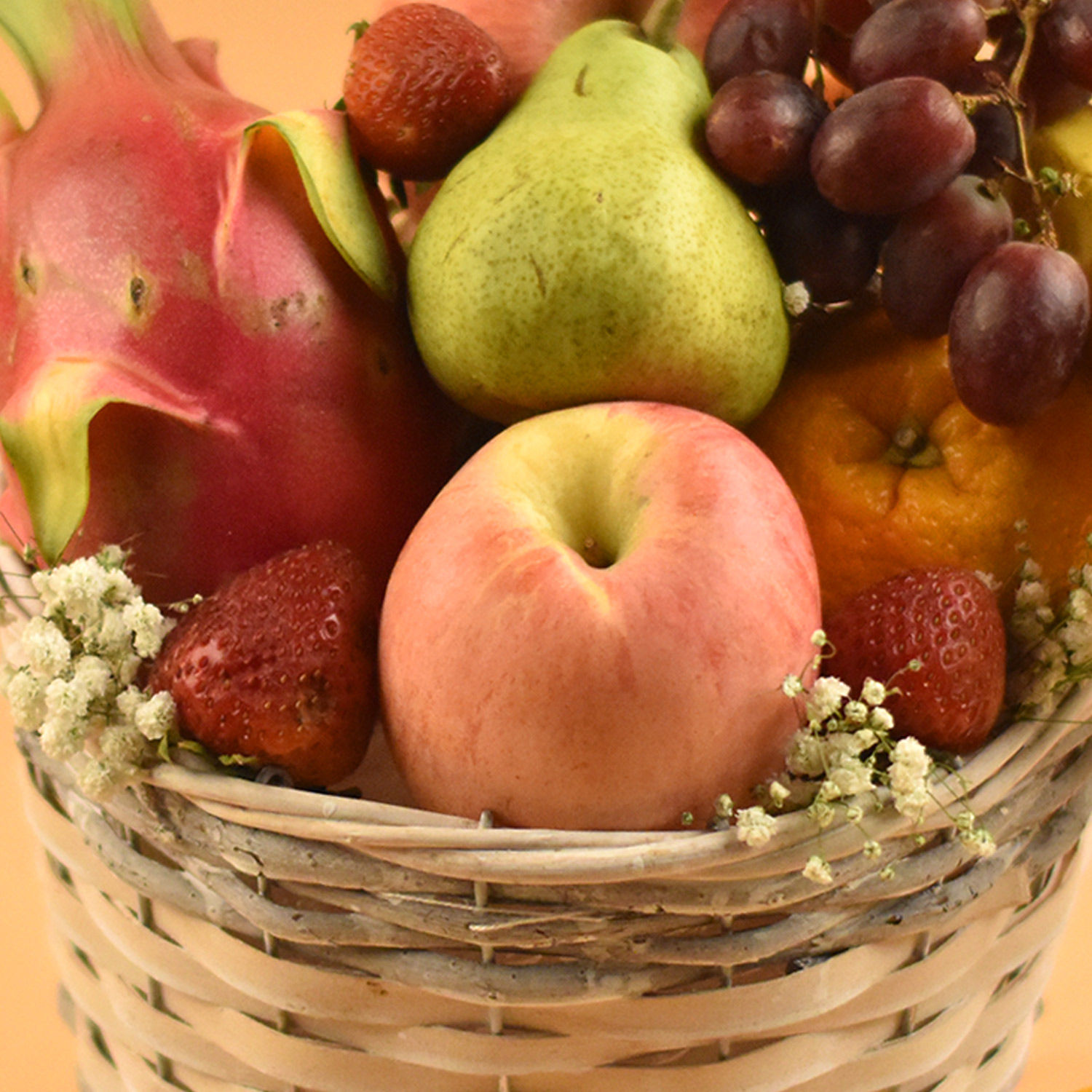Online Assorted Healthy Fruits Willow Basket Gift Delivery in Singapore